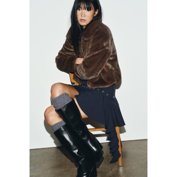 ZARA FAUX FUR SHORT COAT WITH TOGGLE FASTENERS - Picture 1 of 10